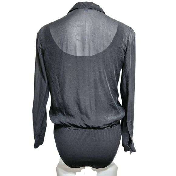 Antonio Melani silk bodysuit blouse top hidden button front black XS - Picture 3 of 7